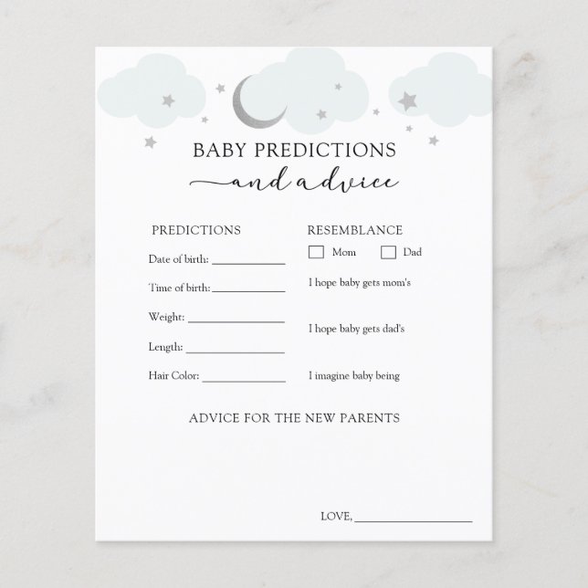 Over the Moon Blue Silver Baby Advice Predictions (Front)