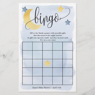Over The Moon, Blue Stars Bingo Paper Game Card