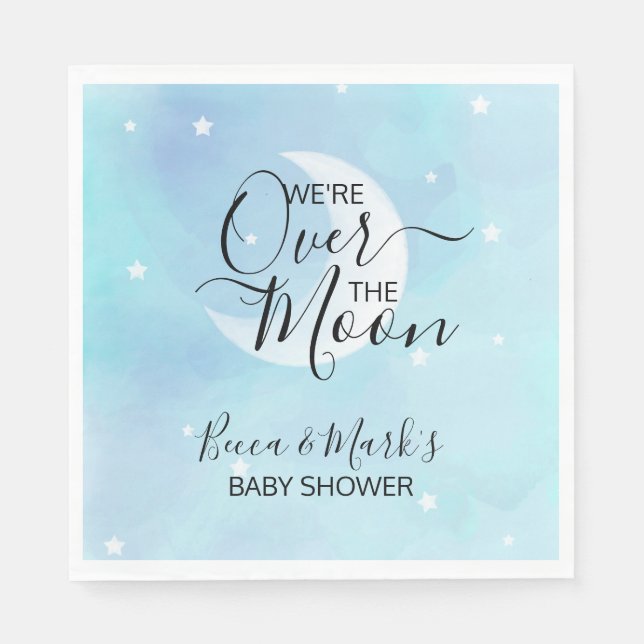 Over The Moon Blue Thank You Baby Shower Napkins (Front)