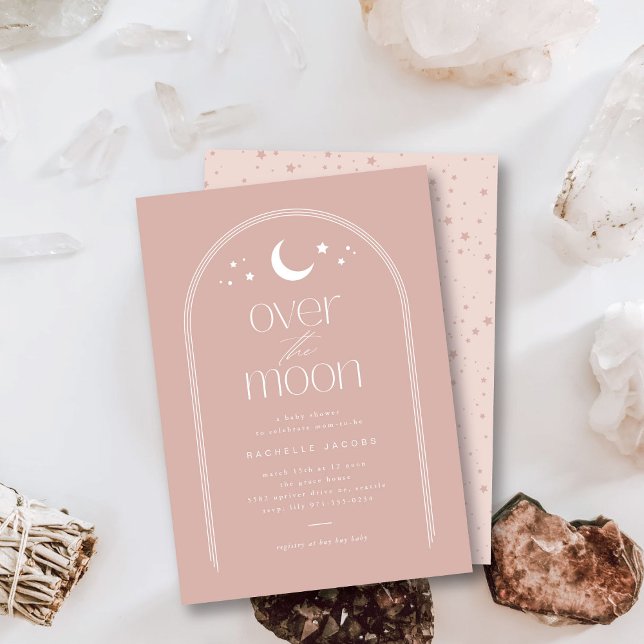 Over the Moon Blush Boho Baby Shower Invitation (Creator Uploaded)