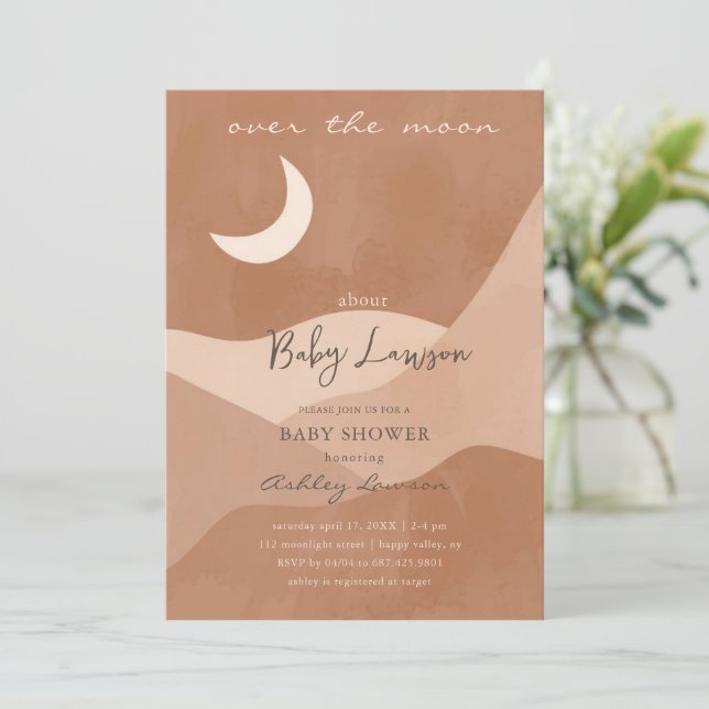 Over The Moon Boho Baby Shower Invitation (Standing Front)