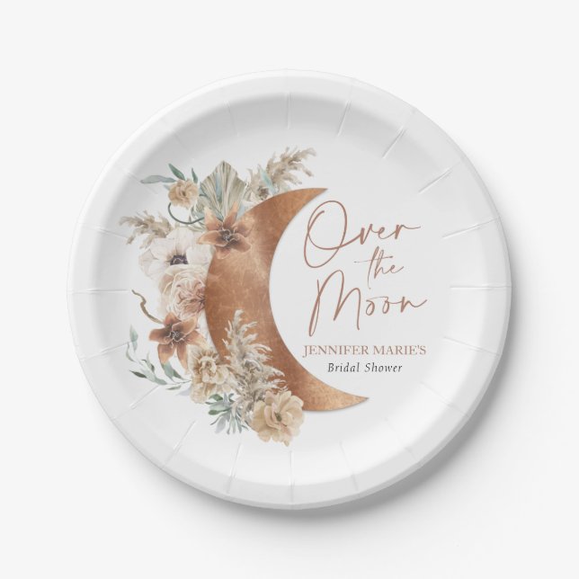 Over the Moon Boho Bridal Shower Paper Plate (Front)