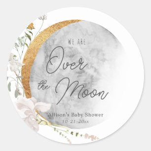Over the Moon boho gender neutral baby shower Classic Round Sticker