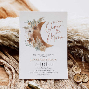 Over the Moon Boho Gender Neutral Baby Shower Inv Invitation