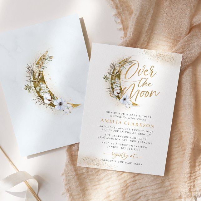 Over the Moon Boho Gold Dust & Clouds Baby Shower  Invitation (Creator Uploaded)
