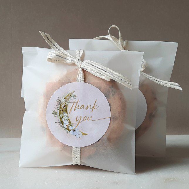 Over the Moon Boho Gold Dust & Clouds Classic Round Sticker (Creator Uploaded)