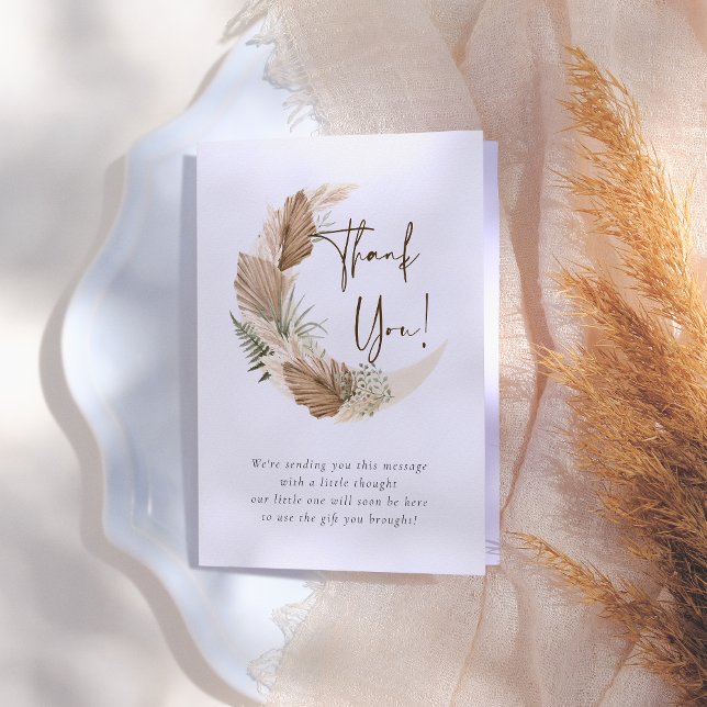 Over The Moon Boho Palm & Pampas Grass Baby Shower Thank You Card (Creator Uploaded)