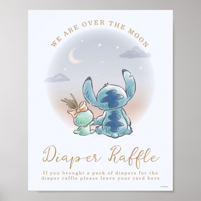 Over the Moon - Boy Baby Shower Diaper Raffle Poster (Front)