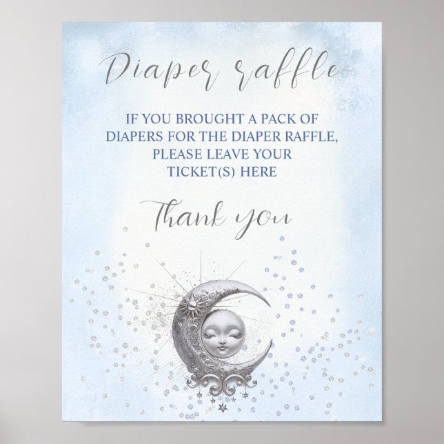 Over The Moon Boy Baby Shower Diaper Raffle Sign (Front)