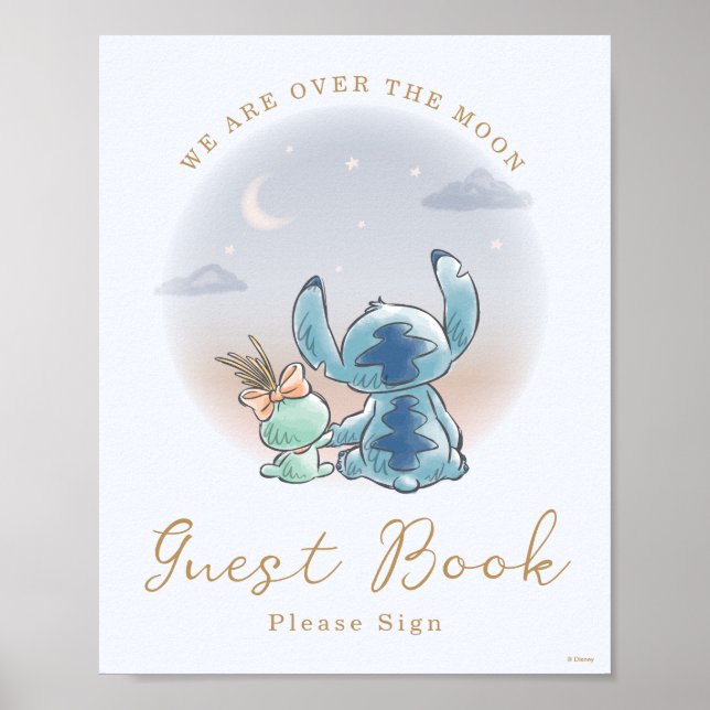 Over the Moon - Boy Baby Shower Guest Book (Front)