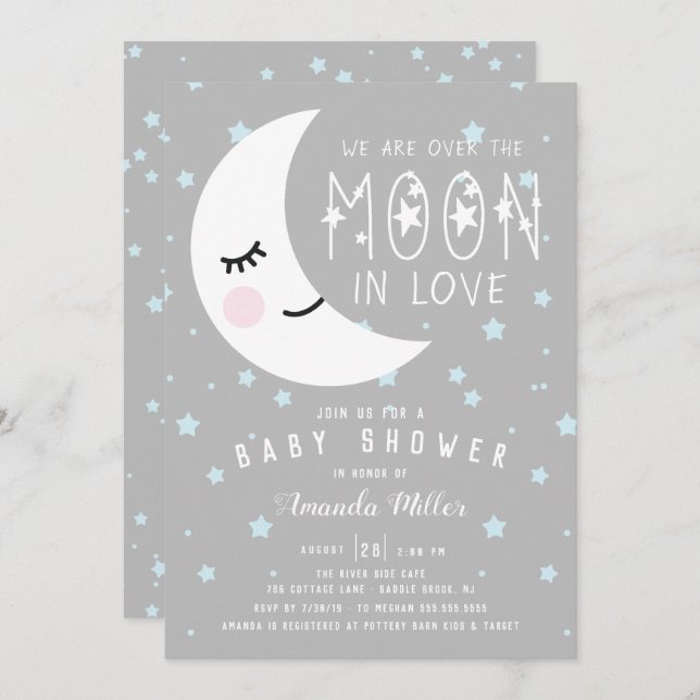 Over The Moon Boy Baby Shower Invitation (Front/Back)