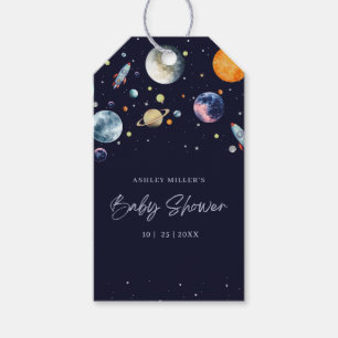 Over The Moon Boy Baby Shower Invite, Space Galaxy Gift Tags