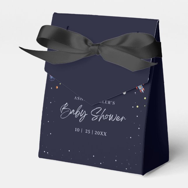 Over The Moon Boy Baby Shower Party Space Galaxy Favor Box (Front Side)