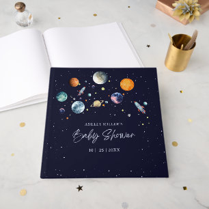 Over The Moon Boy Baby Shower Party Space Galaxy Guest Book