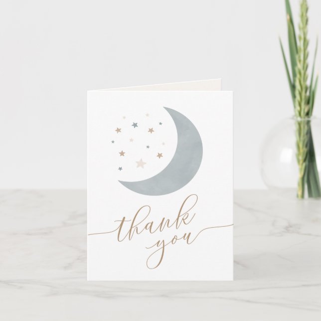Over the Moon Boy Baby Shower Thank You Card (Front)