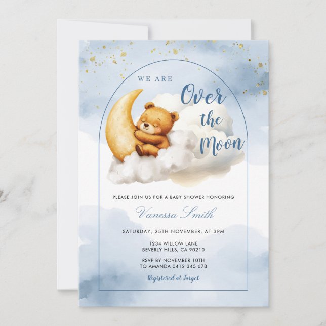 Over The Moon Boy Girl Baby Shower Invitation (Devant)