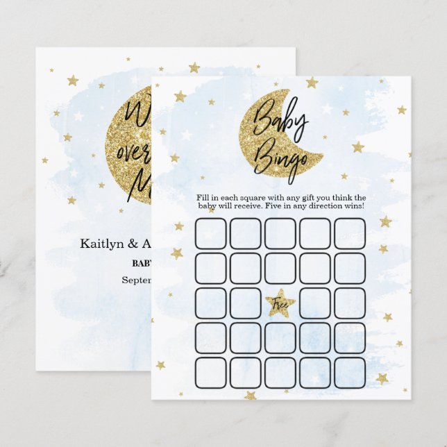 Over The Moon | Boys Baby Shower Bingo (Front/Back)