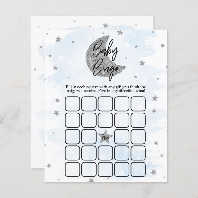 Over The Moon | Boys Baby Shower Bingo (Front/Back)