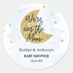 Over The Moon Boys Baby Shower Classic Round Sti Sticker