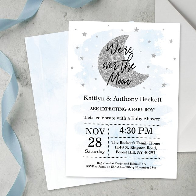 Over The Moon | Boys Baby Shower Invitation (Creator Uploaded)