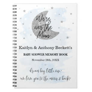 Over The Moon   Boys Baby Shower Memory Book
