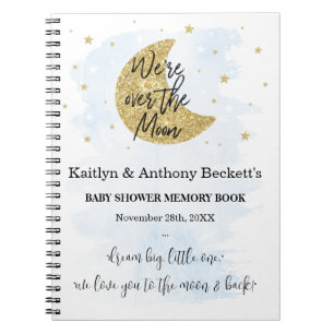 Over The Moon   Boys Baby Shower Memory Book
