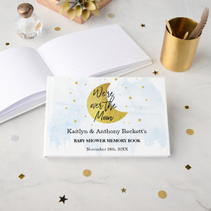 Over The Moon Boys Baby Shower Memory Guest Book