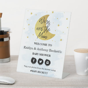 Over The Moon   Boys Baby Shower Welcome Pedestal Sign