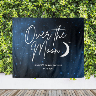 Over The Moon Bridal Shower Backdrop Personalized Tapestry
