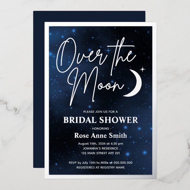 Over The Moon Bridal Shower Real Silver (Front/Back)
