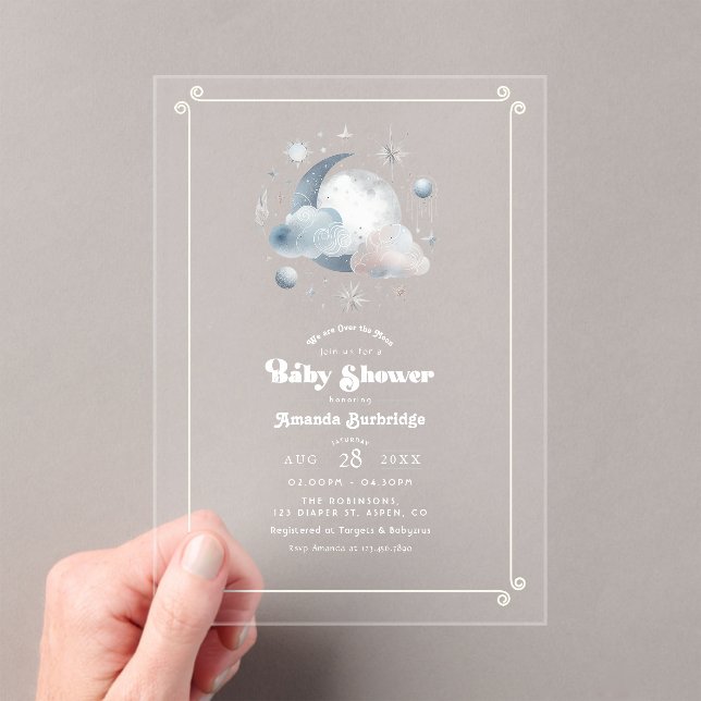 Over the Moon Celestial Baby Shower Acrylic Invitations (Insitu (Handheld))