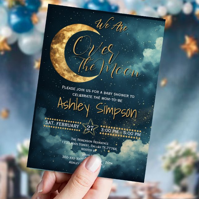 Over the Moon Celestial Baby Shower Invitation (Creator Uploaded)