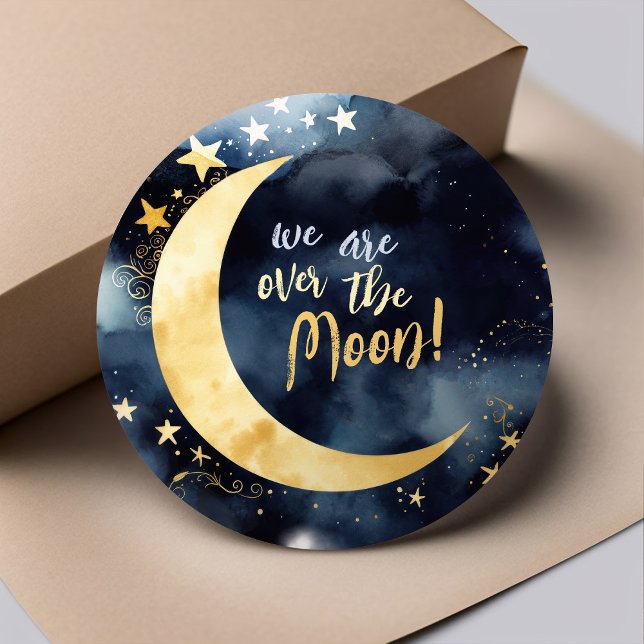Over the Moon Celestial Baby Shower Stars Space Classic Round Sticker (Creator Uploaded)