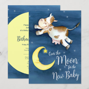Over the moon cow jump baby shower invitation