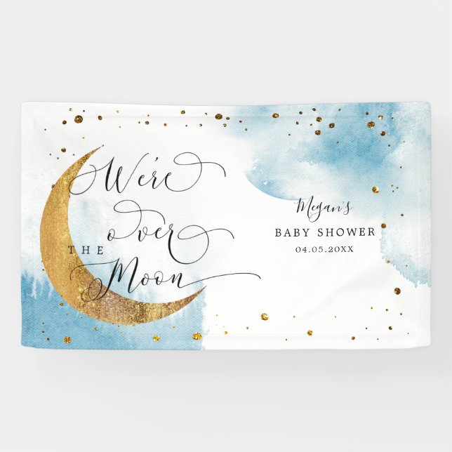 Over The Moon Dreamy Blue Sky Baby Shower  Banner (Horizontal)