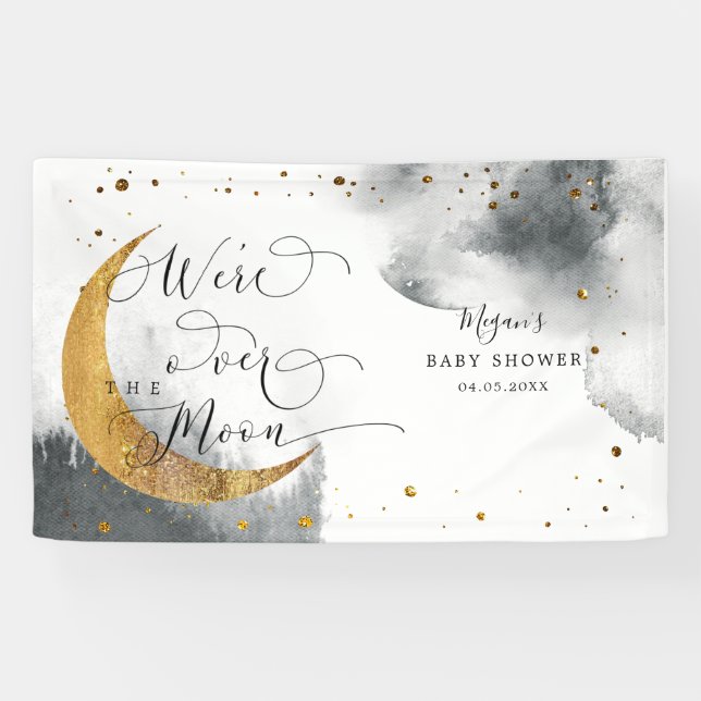 Over The Moon Dreamy Grey Sky Baby Shower  Banner (Horizontal)