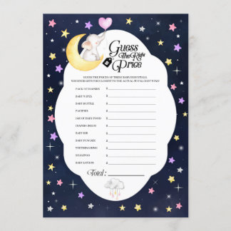 Over The Moon Elephant Baby Shower Price Game Invitation