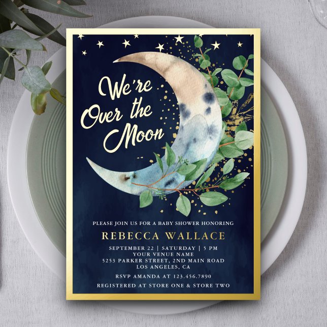 Over The Moon Eucalyptus Baby Shower Navy Gold (Creator Uploaded)