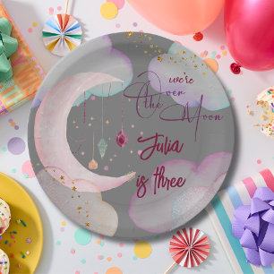 Over the moon fantasy kids birthday paper plate
