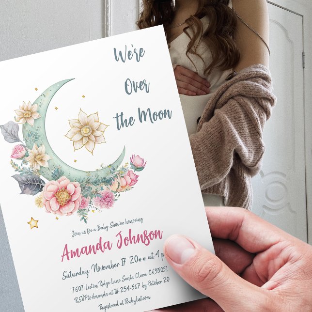 Over the Moon Floral Baby Shower Invitation (Creator Uploaded)