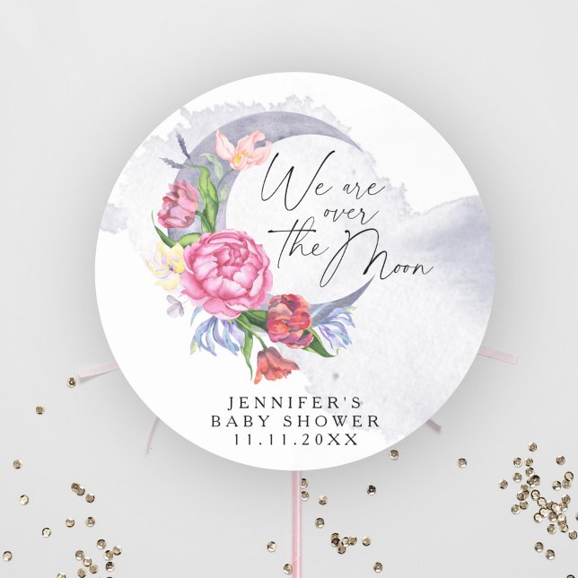 Over the moon Flowers baby shower Classic Round Sticker (Creator Uploaded)
