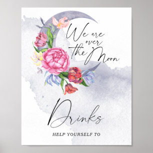Over the Moon Flowers Baby Shower Drinks Poster