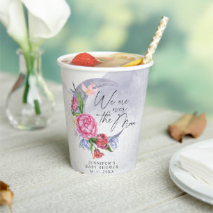 Over the moon Flowers baby shower Paper Cups