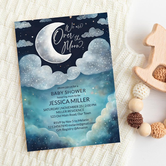 Over the moon galaxy baby shower template (We are Over the moon galaxy baby shower editable template invitation digital download watercolor)