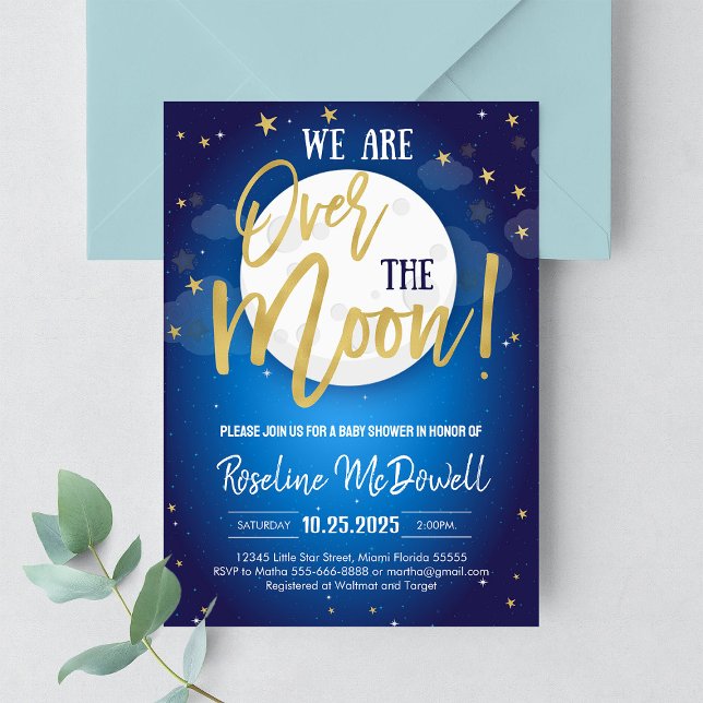 Over the Moon Galaxy Space Themed Baby Shower Invitation (Creator Uploaded)