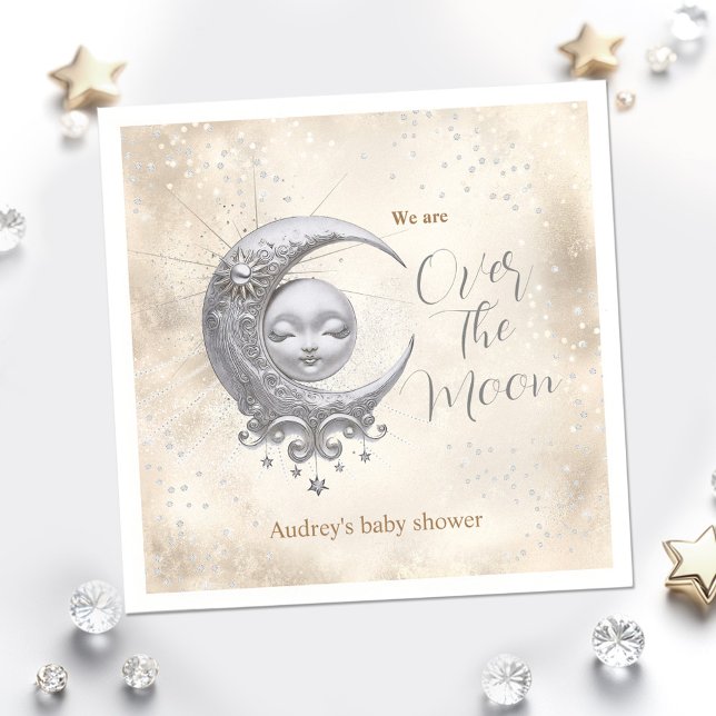 Over The Moon Gender Neutral Baby Shower  Napkin (Over The Moon Gender Neutral Baby Shower Napkins)
