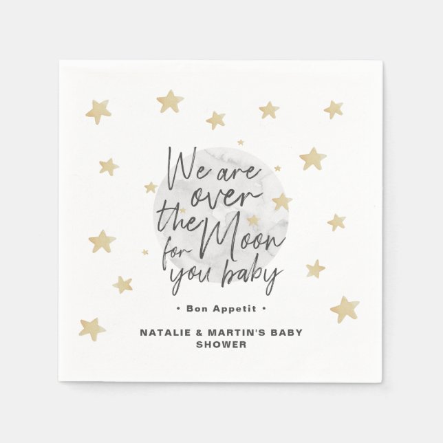 Over The Moon Gender Neutral Baby Shower Paper Napkin (Front)