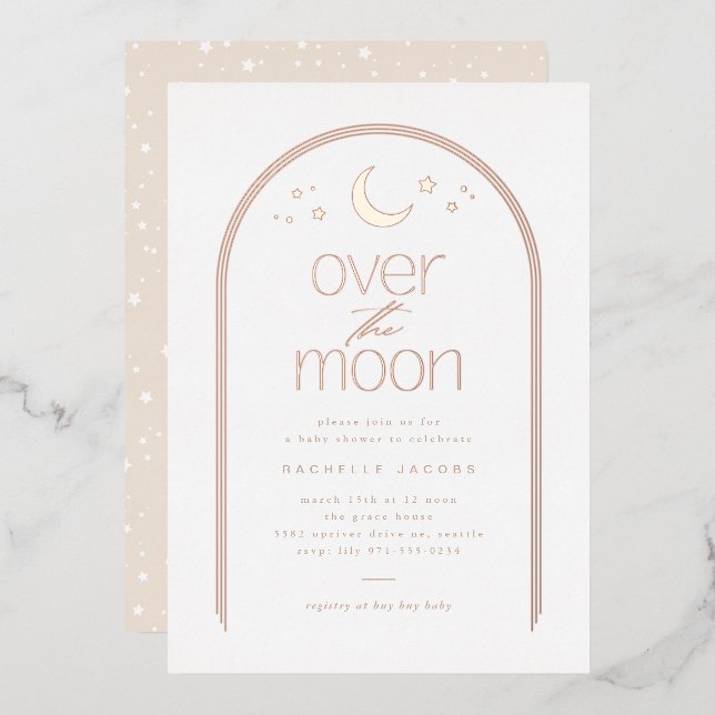 Over the Moon Gender Neutral Baby Shower Rose Gold (Front/Back)
