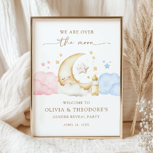 Over the Moon Gender Reveal Party Welcome Poster