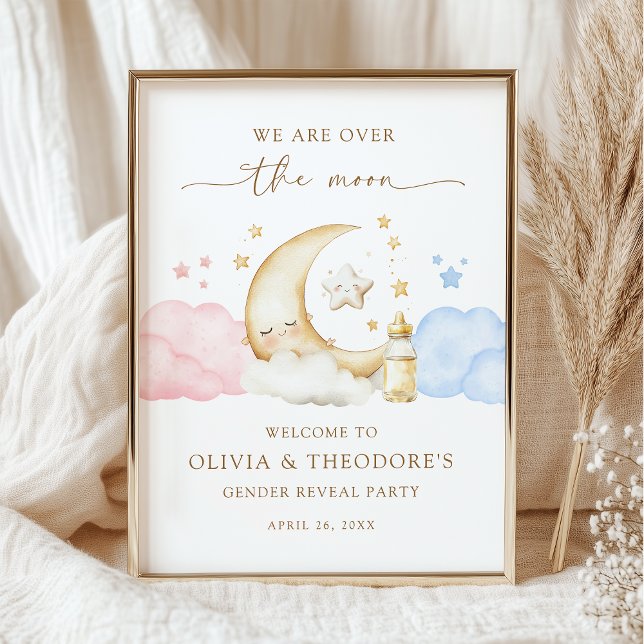 Over the Moon Gender Reveal Party Welcome Poster (Creator Uploaded)